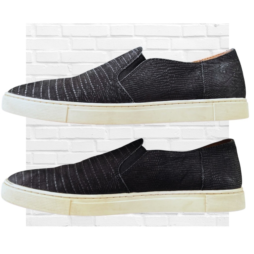 Frye Gemma Black Leather Slip On Sneakers Women’s Size 10 Oxford Textured Suede